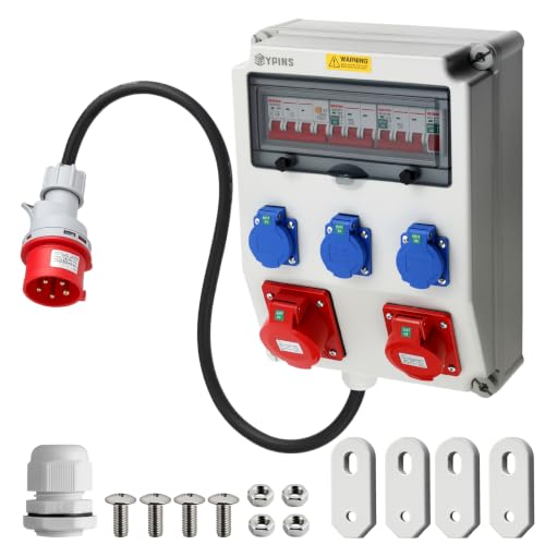 EYPINS Baustromverteiler mit FI/LS 3x230V Schuko-, 2xCEE-Steckdose 16A/32A