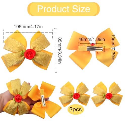 2 unidades Pinzas de cabello con moños princesa amarillo rosa para mujer, accesorios para disfraz de cumpleaños y Halloween miniatura 2