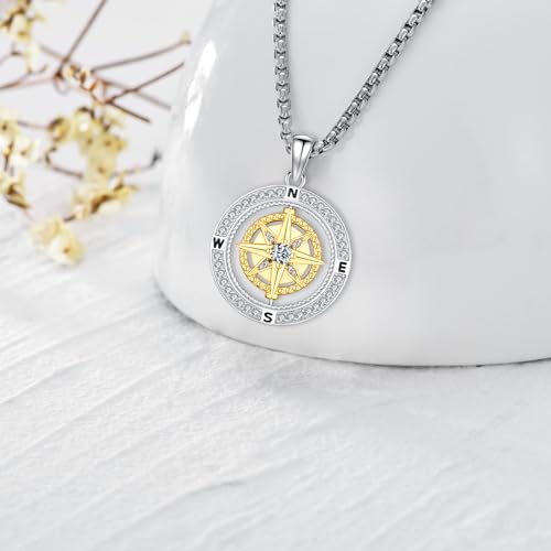 Compass Necklace Sterling Silver Classic Celtic World Map Rotatable Compass Pendant Graduation Friendship Talisman Travel Necklace Inspirational Gift Jewelry for Women2