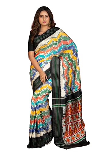 Bengal Looms India Handwoven Designer Rangkart Ikkat Pochampally Silk Saree for Women with Blouse Piece Tradit