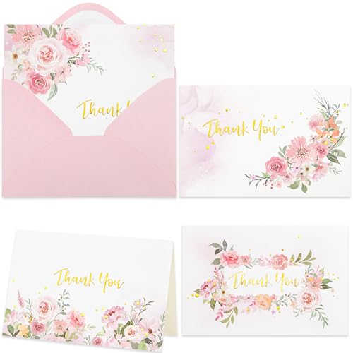 Cartes de remerciement rose doré Crisky lot de 50 avec enveloppes