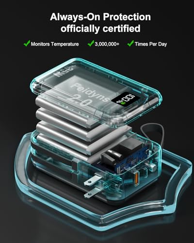 Feidyns 27000mAh Portable Charger with Wall Plug, 35W Fast Charging Power Bank Built-in Cables - Image 7