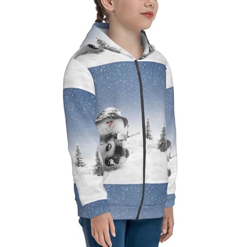 Snowman And Christmas Tree Kids Pullover Hoodies Boys Zip Up Sweatshirts Girls Athletic Clothes with Pocket4