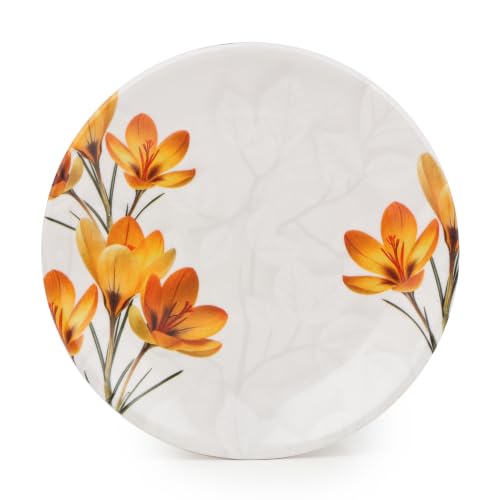 Image of Golden Fish Melamine Round Dinner Plate Set of 6 | Yellow Leaf Print | Unbreakable, Dishwasher & Microwave Safe