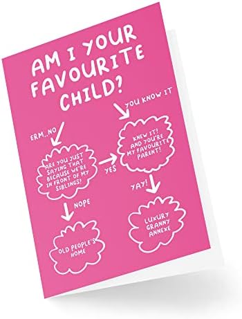 Tongue in Peach Funny Mother's Day Cards | Am I Your Favourite Child Quiz Card | For Mum Her Mummy Mum's Birthday Joke Banter Novelty Wife Gift | CBH627, White, 21 x 15 x 0.2 cm