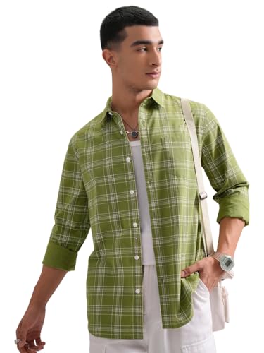 Image of Highlander Men's Slim Fit Checks Shirt | Full Sleeves | Regular Collar | Casual Shirts for Men