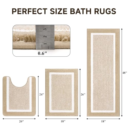 Pauwer 3 Pieces Bathroom Rugs Sets, Microfiber Shaggy Bath Mat Set, Ultra Soft Non-Slip Rug with U Shaped Toilet for Bathroom, Tub, Shower Washable Carpets Set,Beige by Pauwer - Image 6