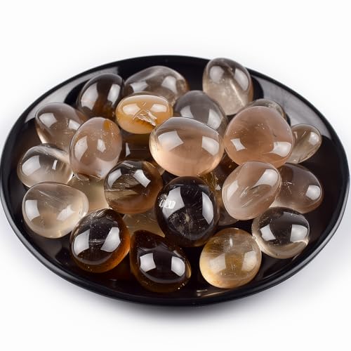 Image of Polished Stone Set Smoky Quartz Crystals, Handpicked Tumbled Gemstones Rocks, Pebbles for Reiki, Chakra, Healing, Home Decor 0.6 inch Inches 7 Ounces