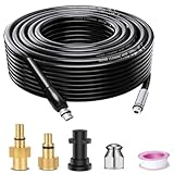 Tidgel Kit de tuyaux flexibles pour nettoyeur haute pression, buse à 4 jets pour nettoyage de tuyaux d'égout Karcher/Lavor, tuyaux d'eau en PVC (10 m)