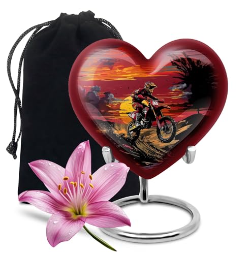 Image of Motorcycle Large Funeral Urns for Human Ashes Adult Female - Bike Cremation Ash Holder - Memorial Biker Urn for Dad - Ashes Memorial Urn - Heart Urns for Women & Men Adults 8 Inch