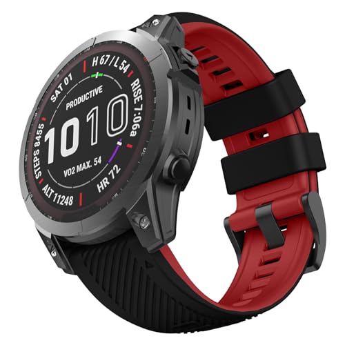 OVERSTEP Compatible with Fenix 5 Watch Band, 22mm Width Soft Silicone Watch Bands for Garmin Fenix 5 Plus/Fenix 6/Fenix 6 Pro/Fenix 7/Fenix 7 Pro/Epix Pro 47mm Smartwatch (Black Red)