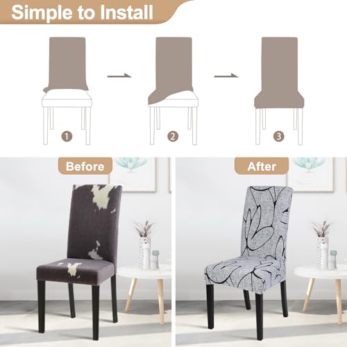 Image of SearchI Dining Room Chair Covers Set of 4, Stretch Printed Parsons Chair Slipcovers Spandex Removable Washable Kitchen Chair Protector Cover for Dining Room, Hotel, Ceremony (Grey Lotus+White Texture)