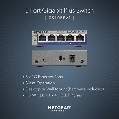 Netgear 5-Port Gigabit Ethernet Plus Switch (Gs105Ev2) - Managed, Desktop Or Wall Mount, And Limited Lifetime Protection #TOP1