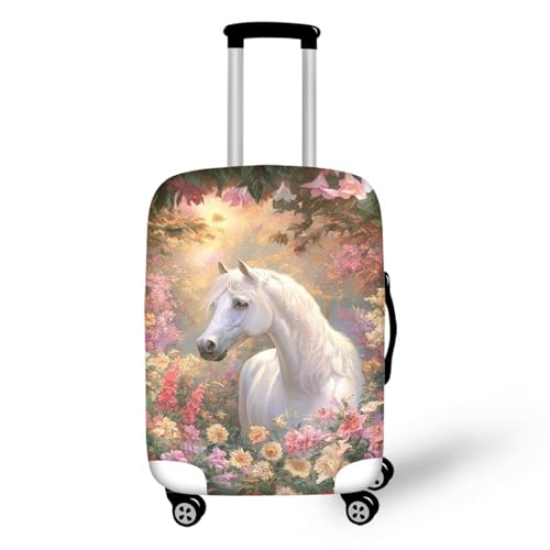 Image of Mumeson White Horse and Butterfly Luggage Cover for Suicase Approved Protector Baggage Gear Dust Covers Protective Fits 18-32 Inch Luggage