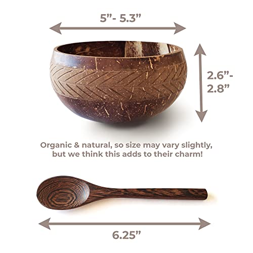Nayomi Coconut Bowls With Spoons - Artisan Handmade Designs On Coconut Bowl Set Of 4 For Acai Bowls, Buddha Bowls, Smoothie Bowls And Spoons. Eco-Friendly And Vegan Coconut Shell Bowls #TOP5