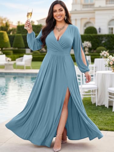 Image of KOH KOH Womens Long Sleeve Sexy Slit Photoshoot Evening Fall Maxi Dress