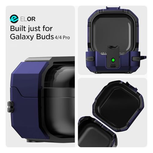 Image of ELOR Hybrid Eggshell Case Cover with Lock Compatible with Samsung Galaxy Buds 4 | 4 Pro (Earbuds Not Included) (Denim Blue)
