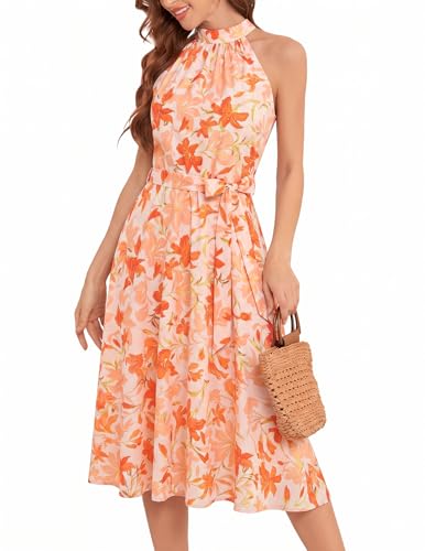 Image of Bbonlinedress Women Floral Midi Dress 2026 Halter Summer Spring Boho Casual Beach Vacation A-line Flowy Sun Dresses