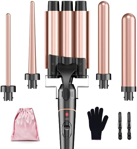 Zestaw 3 lokówek 5 w 1-BESTOPE PRO lokówka do włosów duże loki, ceramiczna lokówka z różnymi rękawicami, 2 klipsy