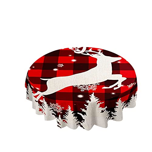 Hixingo Manteles Navideños Redondos, Pattern Alces de Navidad 3D Mantel Navidad Impermeable Antimanchas Mantelerias para Fiesta Restaurante Comedor (Diametro 150cm,Árbol de Navidad)