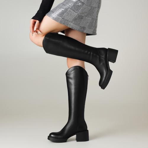 Knee High Boots for Women | Comfort Platform | Chunky Block Heeled | Riding | Tall | Long | Side Zipper | Round Toe4
