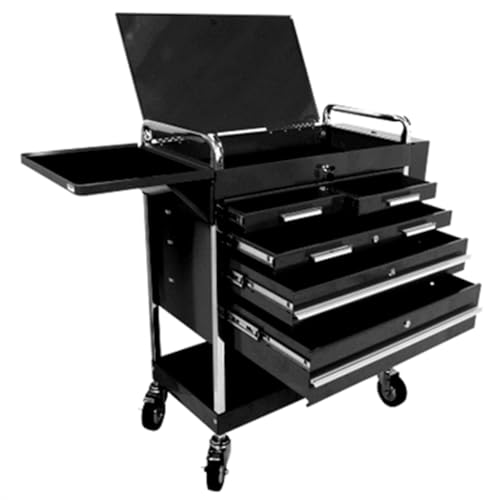 SUNEX TOOLS 8045BK Professional 5 Drawer Service Cart with Locking Top- Black