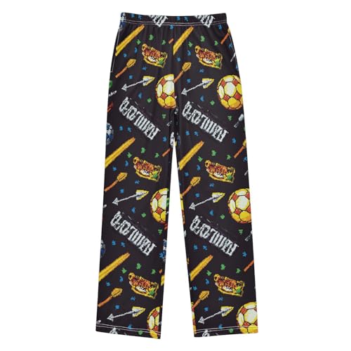 Pajama Bottoms, Pixel Soccer Ball Pattern Sleeping Pant Lounge Wear Elastic Waist Long Pants Sleepwear Pjs