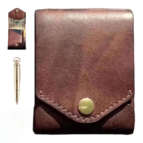 Vintage Handmade Leather Wallet, Multifunctional Compact Wallet, Small Cash Wallet, Small Slim Thin Compact Credit Card Wallet for Men, Built-In Pen Slot (1pcs)