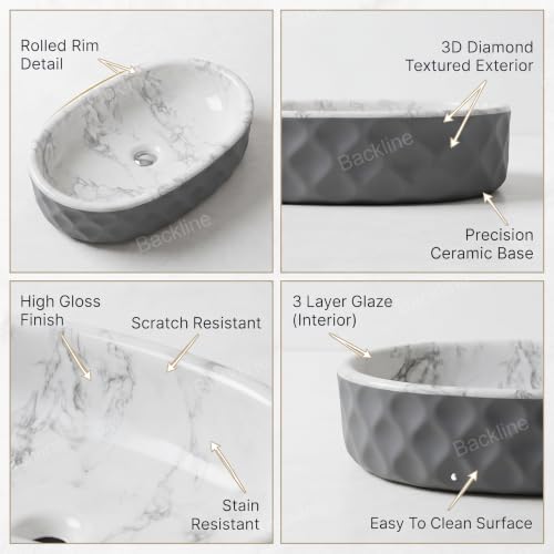 Image of Backline 20x13x5.5 Inches Table Top Wash basin Matt Finish | Basin for Bathroom | Countertop Bathroom Basin For Restaurant /Dining Hall /Living Room