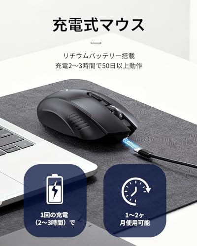 【Amazon.co.jp限定】マウス 無線 Bluetooth5.2 静音 ワイヤレスマウス（戻る/進むボタン搭載） 瞬時接続 高感度 ブルートゥース 2.4GHz 3段階DPI切替 ゲーミングマウス 光学式 高耐久性 Mac/Windows/Surface/PC/Macbookに対応 (black)
