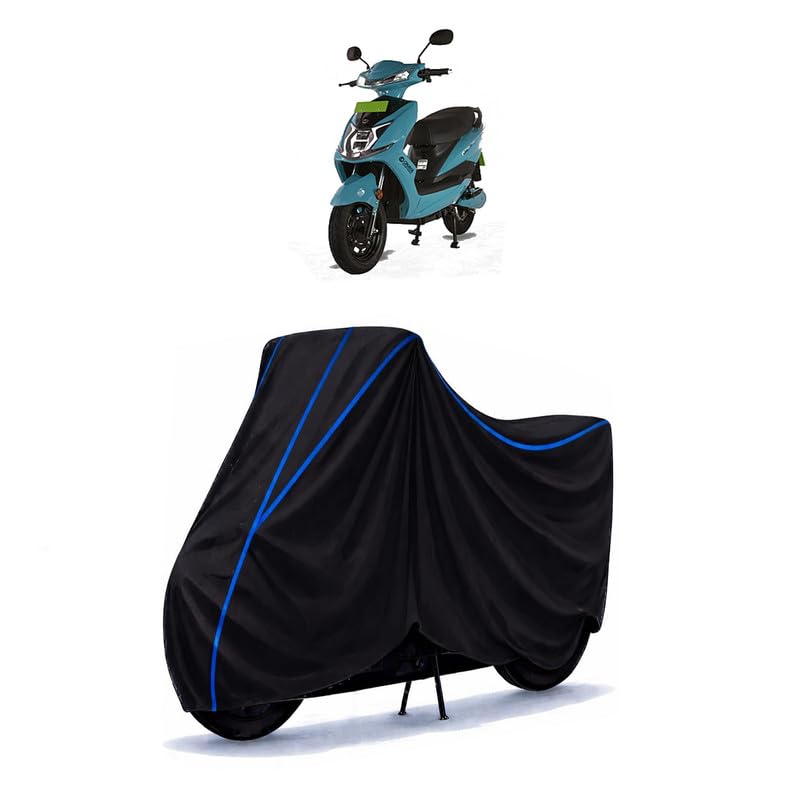 Image of Scooty Cover Water Resistant for Okaya Faast F2T | Universal Scooter & Bike Cover | Heavy Duty UV Dust, Rain & Scratch Protection | Elastic Fit All Weather Indoor Outdoor | Black with Blue Piping