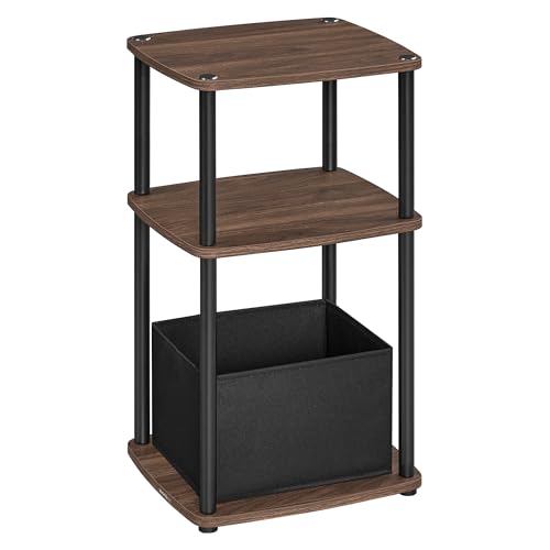 SONGMICS HOME Side Table, 3-Tier Nightstand with Storage, End Table with Fabric Basket, for Bedroom, Living Room, Steel Frame, Superfast Toolless Assembly, Modern, Ebony Walnut ULET286K01