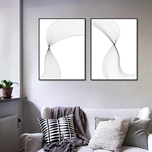 Toile minimaliste salon décoration haut de gamme au trait noir et blanc 40x60cm