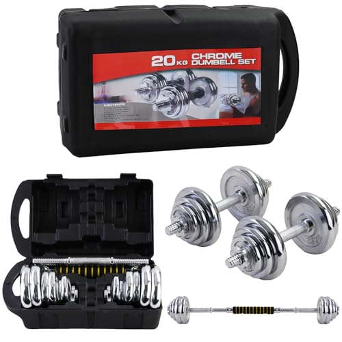 RAMROXX 20 kg Profi Hantel Kurzhantel Langhantel Set Chrom Gusseisen