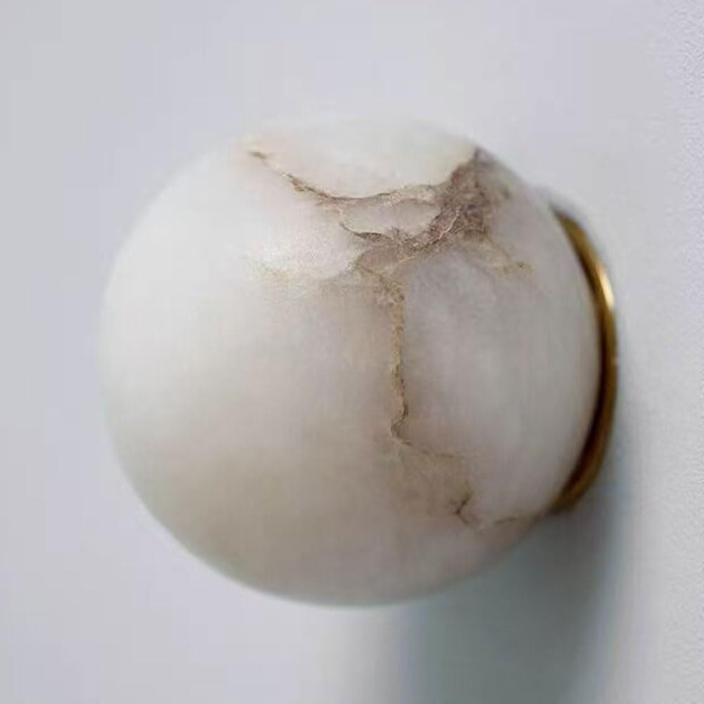 TONFON Spherical Alabaster Wall Lamp Nordic Minimalist Style Wall Sconce Natural Marble Restaurant Decoration Wall Mounted Lamp for Bedroom Bedside Living Room Study Room Corridor Entryway