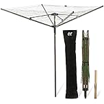 NETTA Rotary Washing Line 4 Arm 45M - Heavy Duty Outdoor Clothes Dryer with Cover & Ground Spike - Easy-Open Whirligig Washing Line Rotary - Large Capacity Garden Laundry Rotary Airer - Green