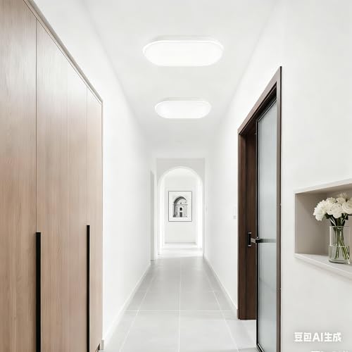 Heyseven LED Kellerlampe, 20W 2000LM Deckenleuchte Wandlampe, IP54 Wasserdicht Augenschutz LED Feuchtraum Ovalleuchte für Garten Badzimmer Porch Garage Flur Keller Garten, Neutralweiß 4000K (2 Stück)