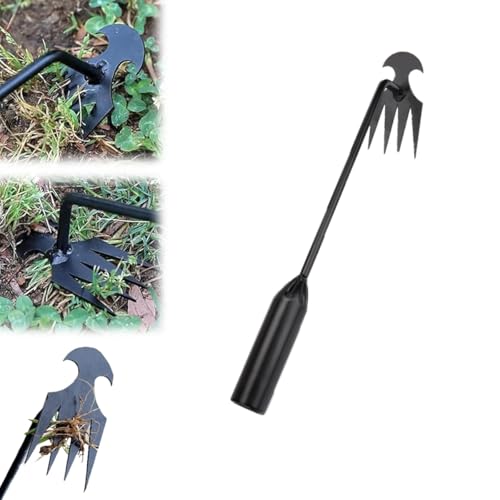 LUYJWZN Everglowly Weeder, Everglowly Garden Weed Pulling Tool Uprooting Weeding Tool, Stainless Steel Forged Weed Puller 4 Teeth Weed Puller Tool for Vegetable Garden Yard Planting (30cm/11.81in)