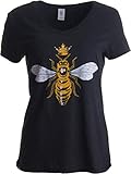 Queen Bee | Funny, Cute, Cool Boss Lady Crown Alpha Top, Women's V-Neck T-Shirt-(Vneck,L) Vintage Black