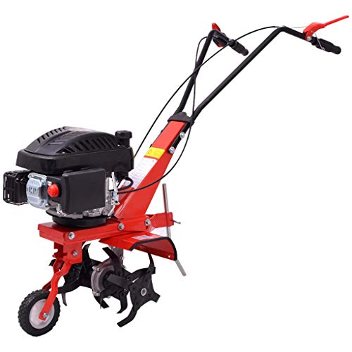 mewmewcat 5 HP Petrol Tiller Petrol Cultivator Tiller Gasoline Tiller with Steel Blades 2.8 kW Red