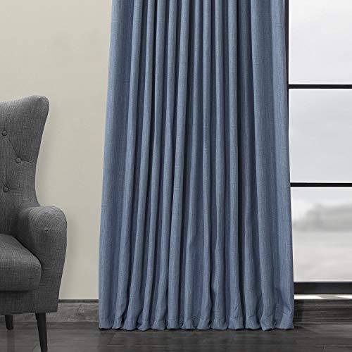 Image of HPD Half Price Drapes - Faux Linen Curtains for Living Room (1 Panel) - 100W X 120L - Extra Wide Textured Room Darkening Curtains for Bedroom 120 Inches Long - Drapes for Home Decor, Denim