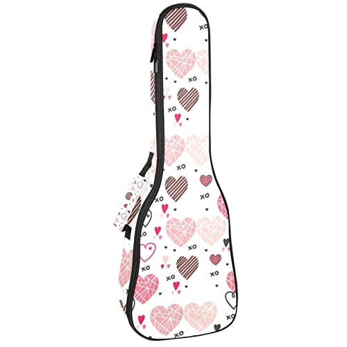 Sac pour ukulélé ténor et soprano imperméable rose avec motif cœurs et bretelles
