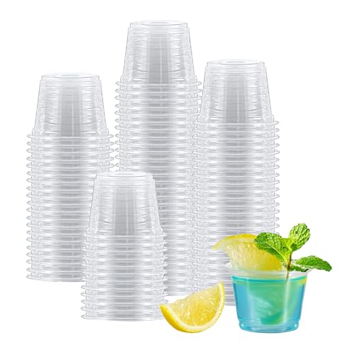 1000 Count-1oz Plastic Shot Glasses Mini Disposable Cups Perfect Container for Jello Shots Condiments Tasting Sauce Dipping Samples