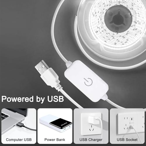 Tira LED COB flexible USB 6.56ft luz blanca fría miniatura 4