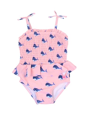 Image of RuffleButts Girls UPF50+ Sun Protection Peplum Smocked Bodice /Tulle Skirted One Piece Swimsuit