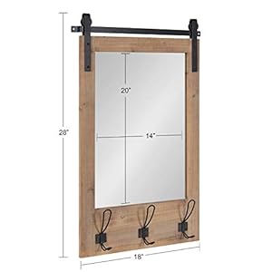 Kate and Laurel Cates Rustic Wall Mirror with Hooks, 18 x 28, Rustic Brown, Farmhouse Wall Decor with Function Kate and Laurel Cates Rustic Wall Mirror with Hooks 18 x 28 Rustic Brown Farmhouse Wall Decor with Function