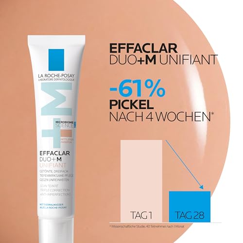 La Roche Posay Effaclar Duo+M Unifiant Mittel, Getönte Gesichtspflege, Dreifach korrigierende, tiefenwirksame Pflege gegen Unreinheiten und Pickelmale, Anti-Rückfall, Für zu Akne neigende Haut, 40 ml