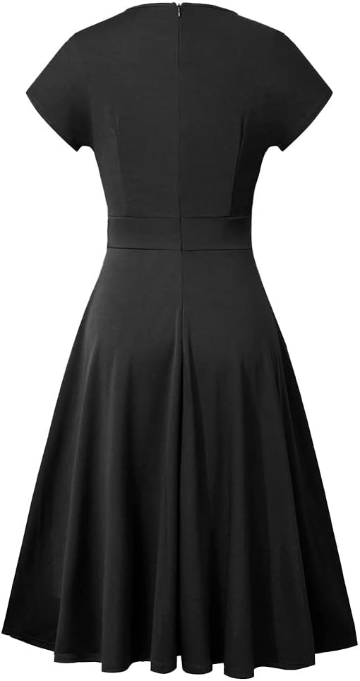 HOMEYEE Women's Vintage Short Sleeve Floral Casual Aline Midi Dress EA102 - Image 3