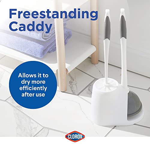 Clorox Toilet Plunger and Bowl Brush Combo Set with Caddy, 6.75" x 7" x 19.5", White/Gray, Pack of 2 - Plunger and Toilet Bowl Brush, Heavy Duty Plunger, Toilet Cleaning Brush, Freestanding Caddy - image 5