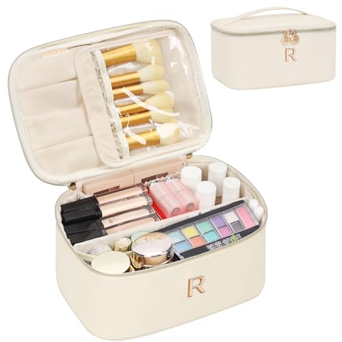 OCHEAL Personalized Makeup Bag, Beige Make up Bag for Women, Monogrammed Travel Toiletry...